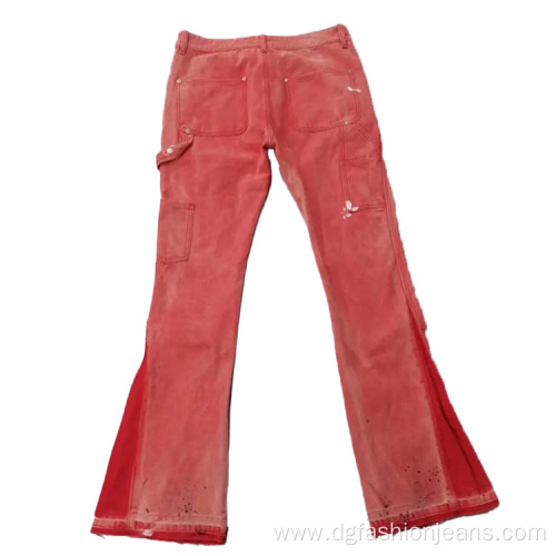 Recyclable Healthy Patched Red Vintage Jeans